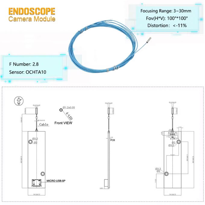 OCHTA10 Sensor 1.2mm Diameter Mini Endoscope Camera Module